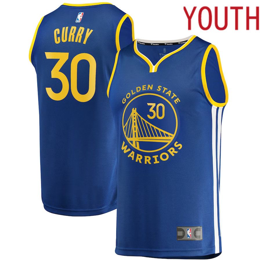 Youth Golden State Warriors #30 Stephen Curry Fanatics Branded Royal 2022-23 Fast Break Replica Player NBA Jersey